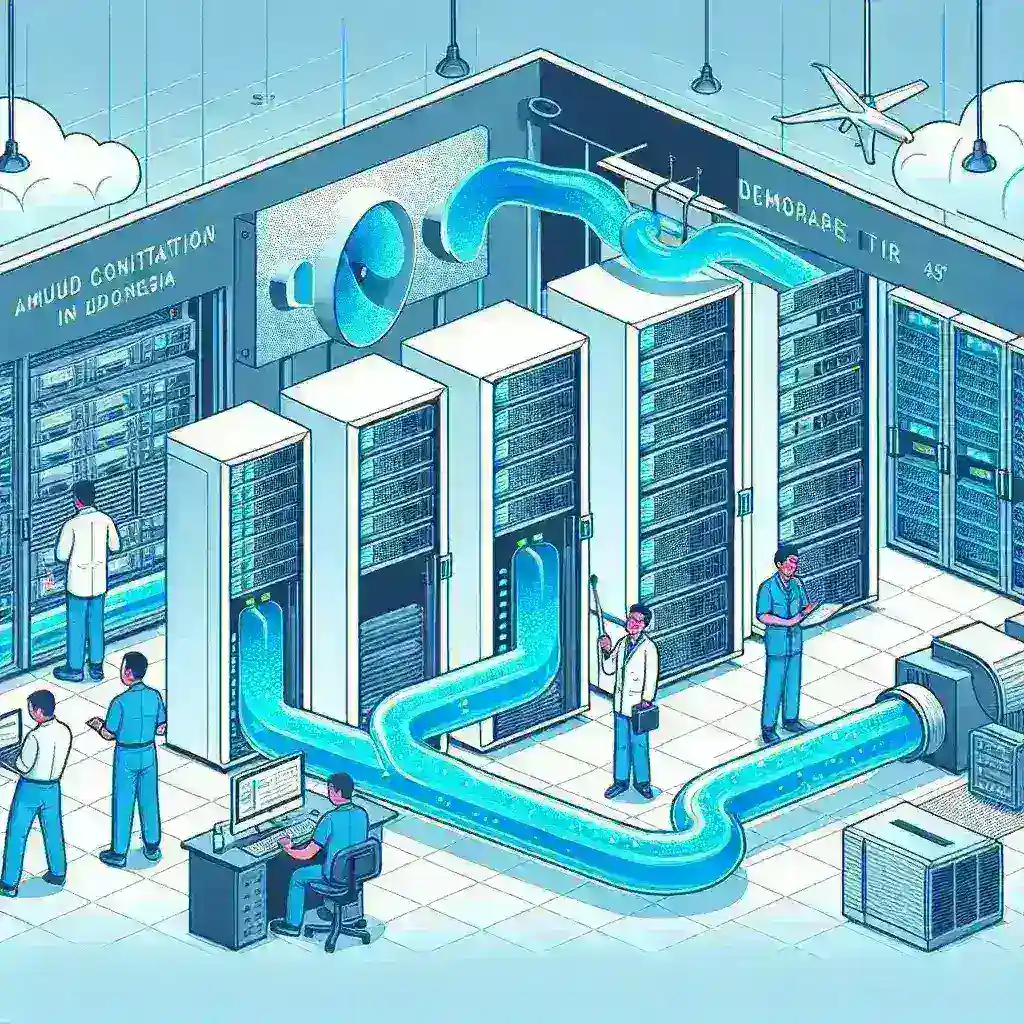 "Pendinginan cair yang efisien untuk data center AI di Indonesia: ilustrasi sistem pendinginan yang modern dan teknologi terbaru"