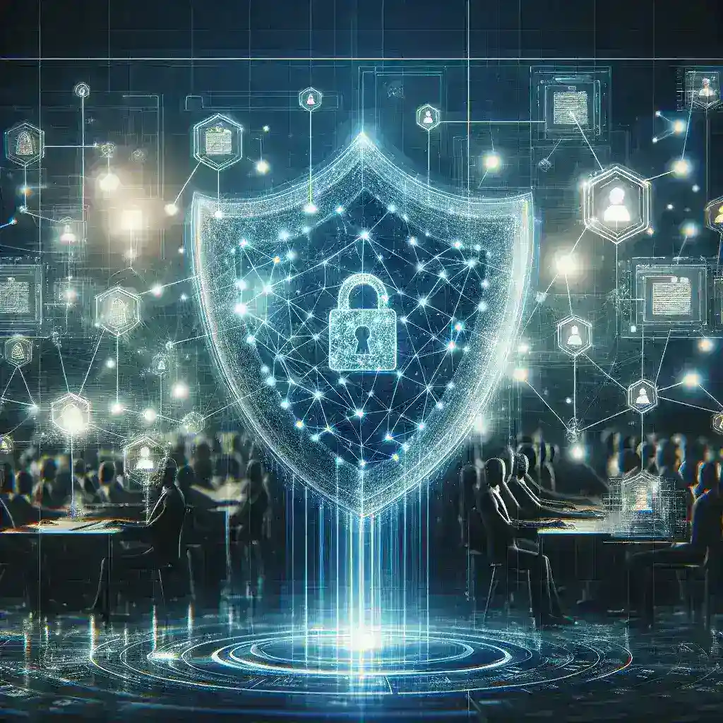 "Ilustrasi Platform Audit Keamanan Data Sensitif: Solusi Komprehensif untuk Perlindungan Informasi Perusahaan, menampilkan tampilan dashboard dengan grafik analitik dan fitur keamanan untuk melindungi data perusahaan."