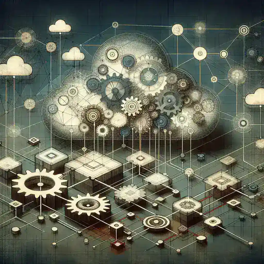 "Ilustrasi alat pengelolaan sumber daya cloud dengan grafik dan diagram yang menunjukkan efisiensi pemanfaatan teknologi dalam era digital"
